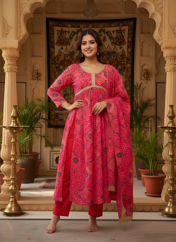 Pink Bandhani Printed Kurta Set