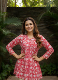 Red Floral V-Neck Tunic Top