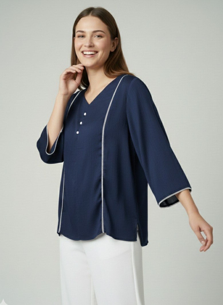 Solid Purple Delta Silk V-Neck Top for Women