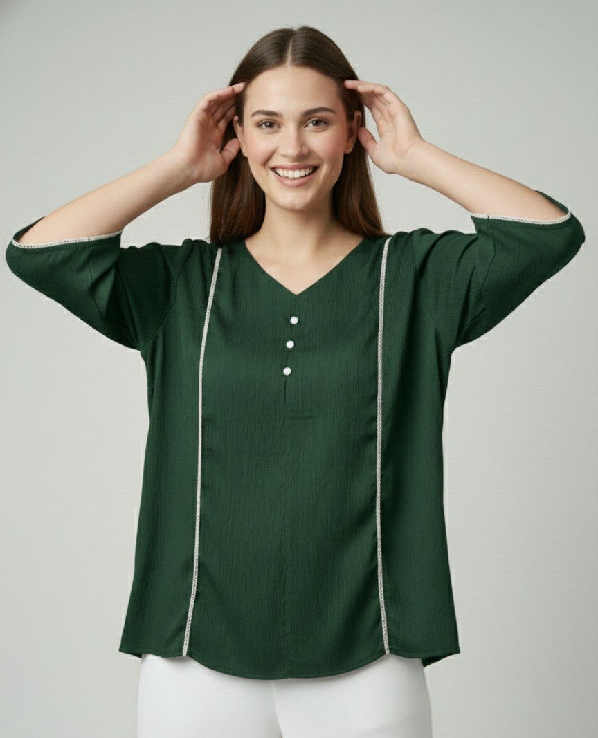 Solid Purple Delta Silk V-Neck Top for Women