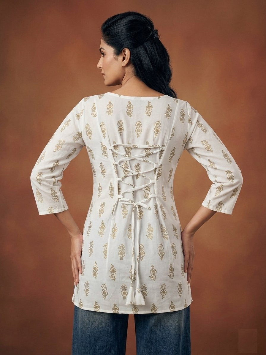 White & Gold Printed Tunic Top