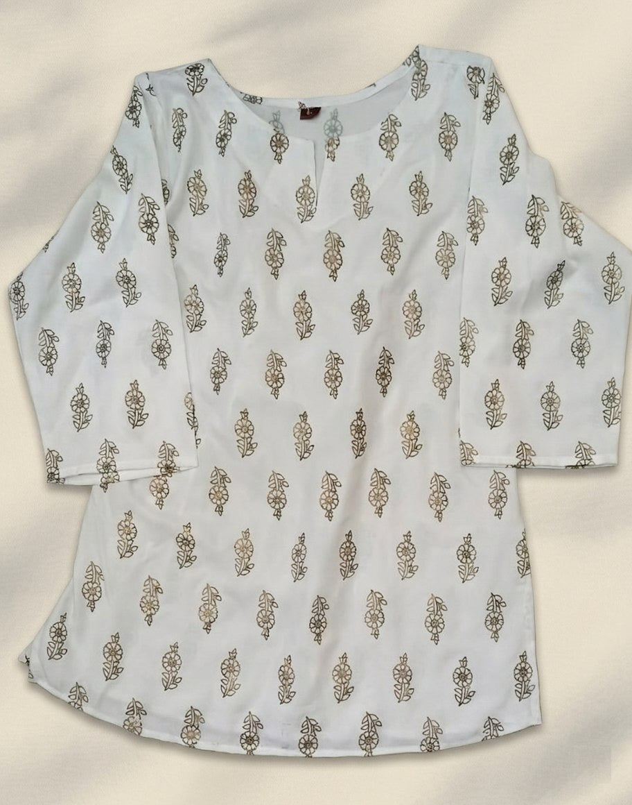 White & Gold Printed Tunic Top
