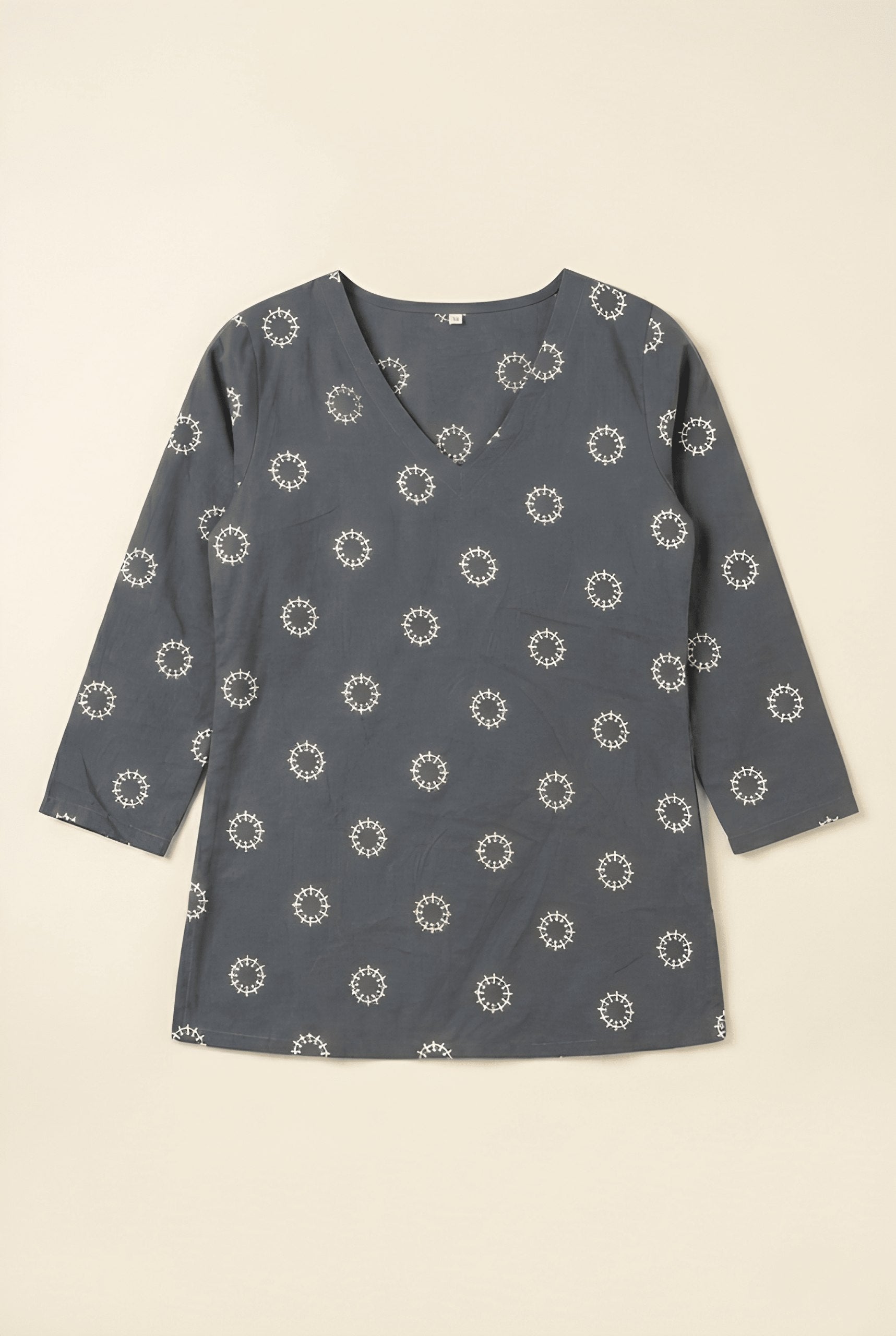 Women's Grey Pure Cotton V-Neck Printed Top