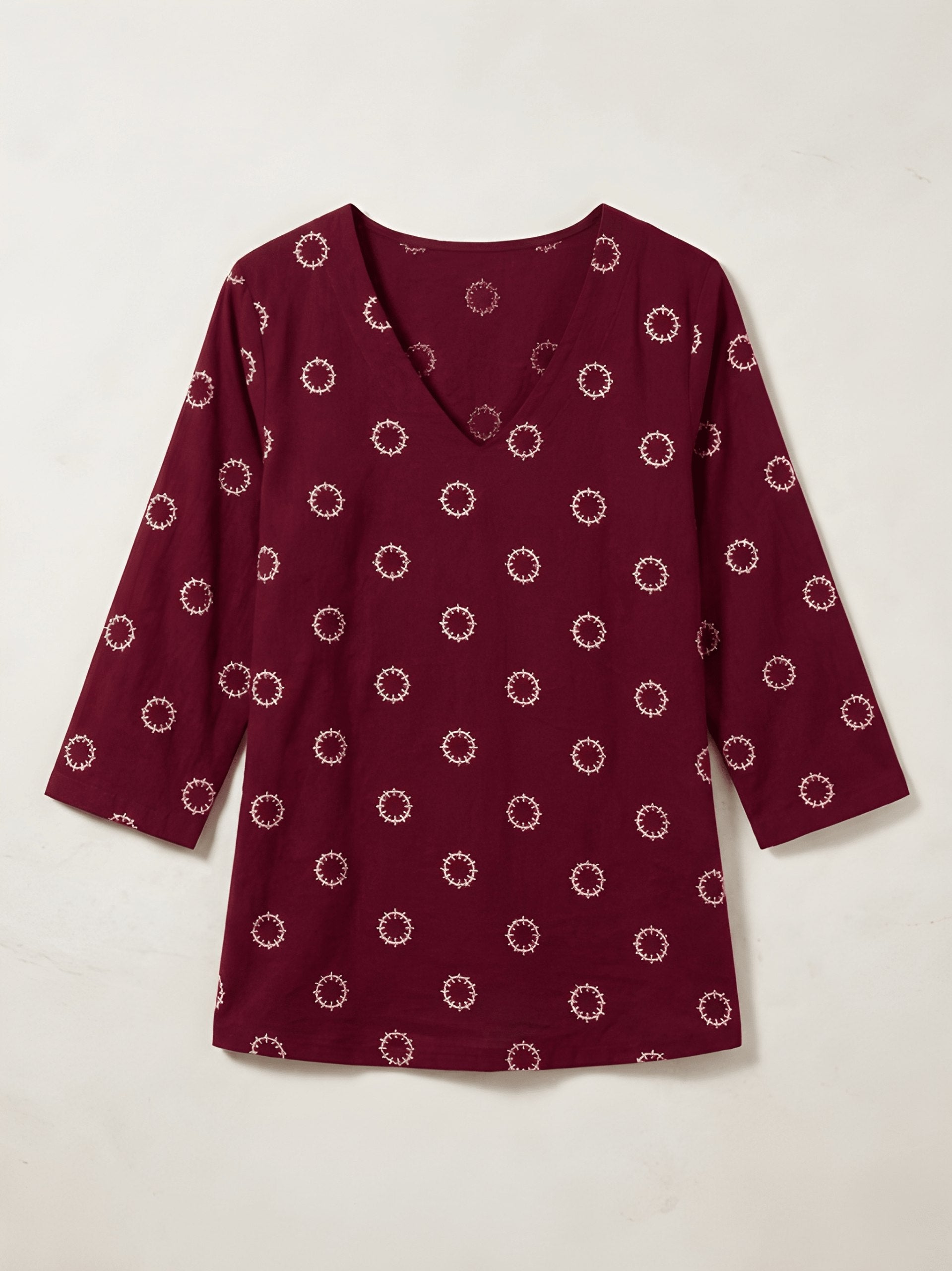 Women's Grey Pure Cotton V-Neck Printed Top