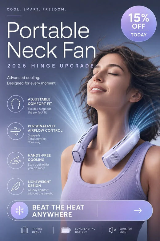 AeroBreeze Pro Bladeless Neck Fan – 2026 Upgraded Portable Cooling Fan with Adjustable Comfort Hinge, 3-Speed Personal Airflow Control, and Whisper-Quiet Rechargeable Battery