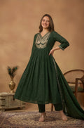 Green Embroidered Flared Kurta Set