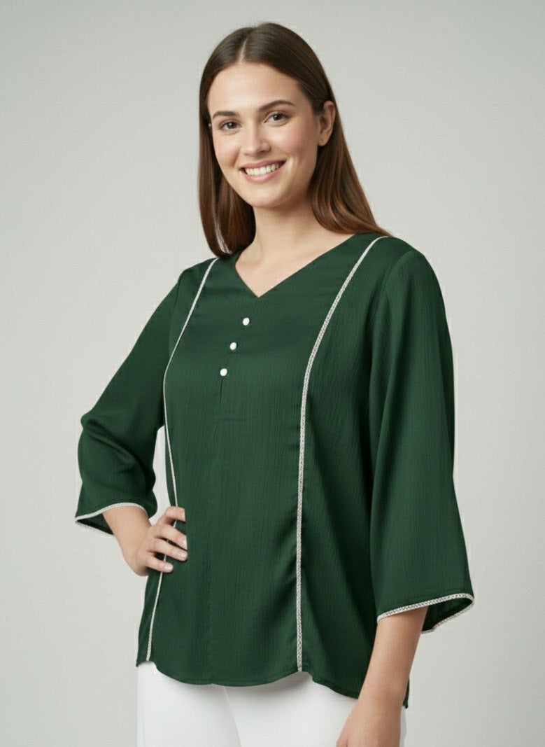 Solid Purple Delta Silk V-Neck Top for Women