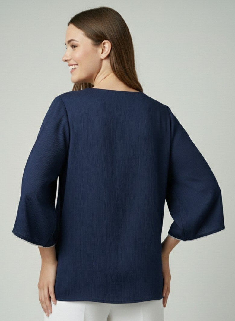 Solid Purple Delta Silk V-Neck Top for Women